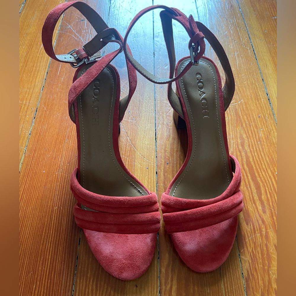 Coach suede ankle-strap heels in red/orange